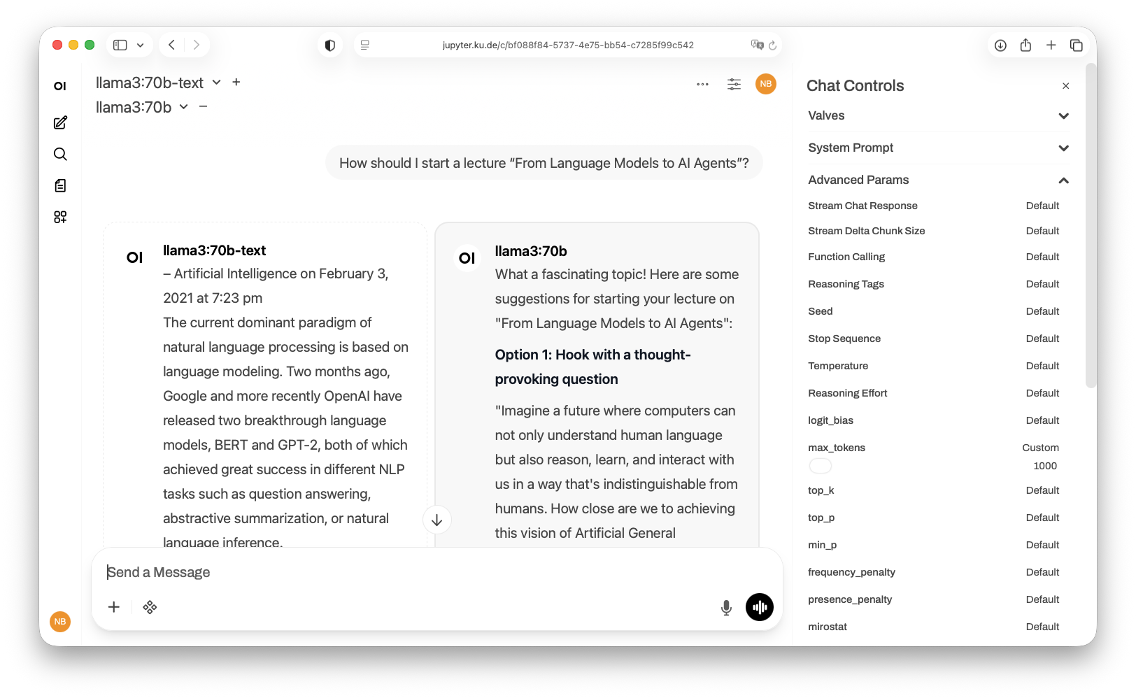 OpenWebUI: pretrained model vs instruction model