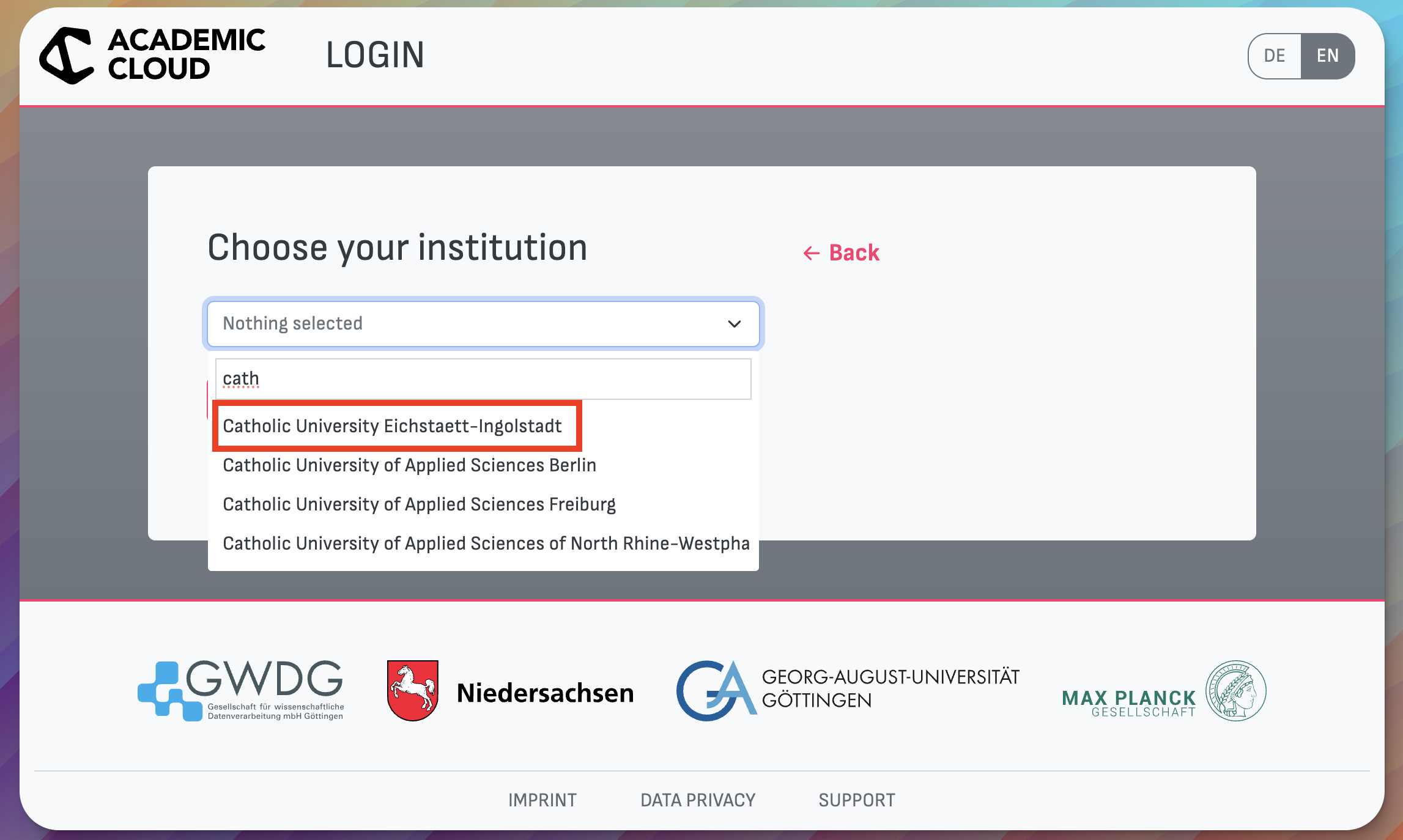 Chat-AI select home institution